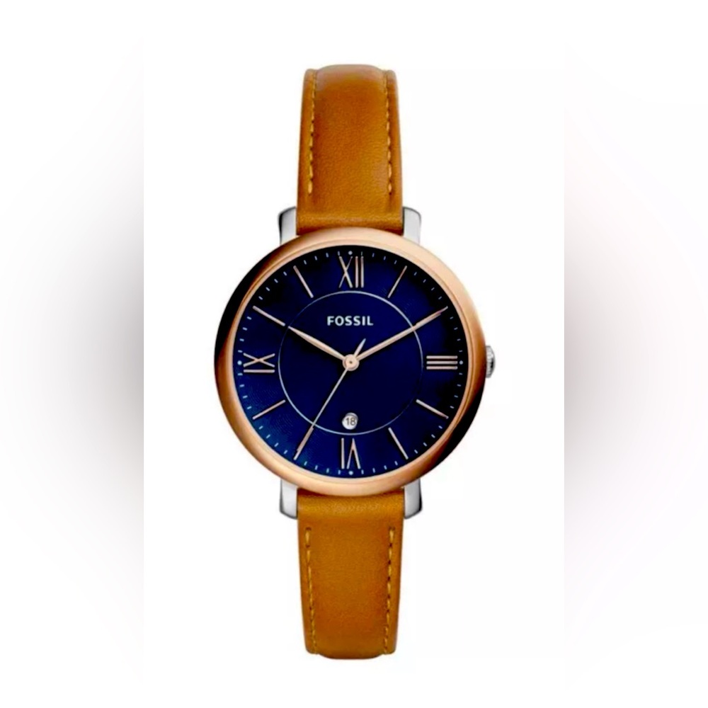Fossil Woman’s Jaqueline Quartz Stainless Steel And Leather Wrist Watch. ES4274